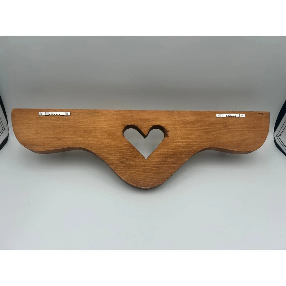 Vintage Wooden Heart Cutout Wall Rack 4 Peg Coat Hat Hanger Brown Cottagecore